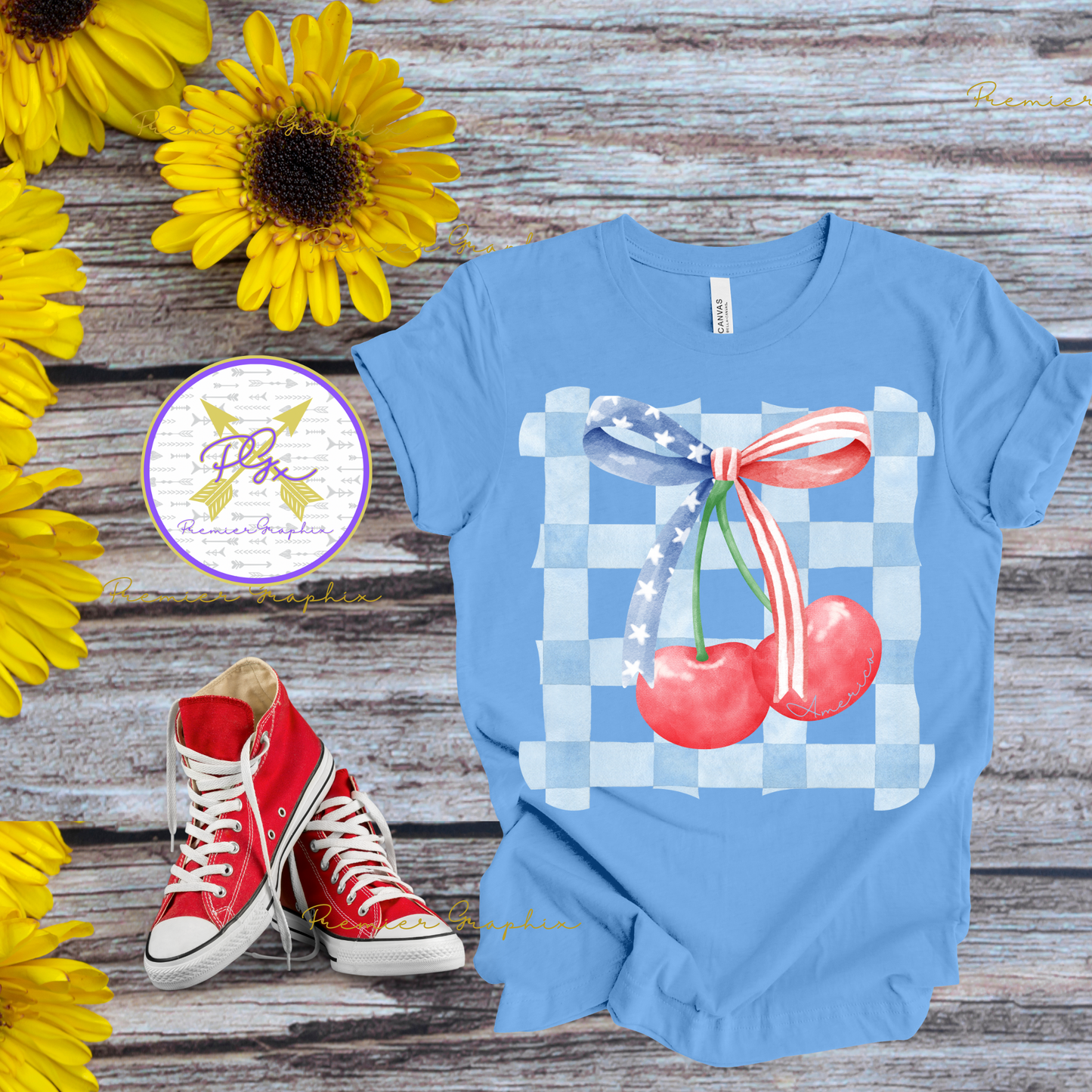 America Coquette Cherries on Blue Instant Download