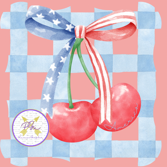 America Coquette Cherries on Blue Instant Download