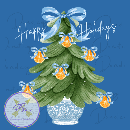 Chinoiserie Bows with Oranges Christmas Tree Digital Download