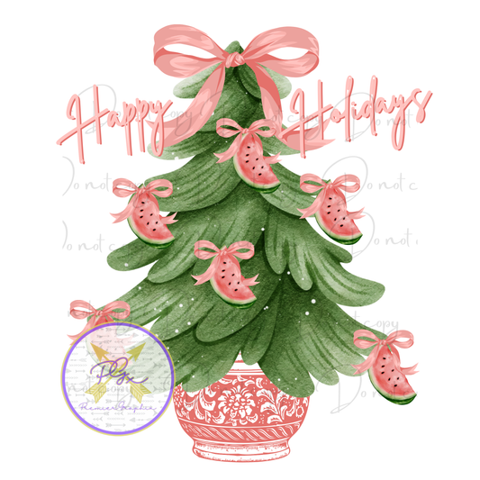 Coquette Pink  Bows with Watermelons Christmas Tree Digital Download
