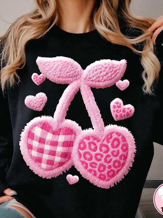 Faux Yarn Crochet Vday Cherry, Cute Cherry Sweater
