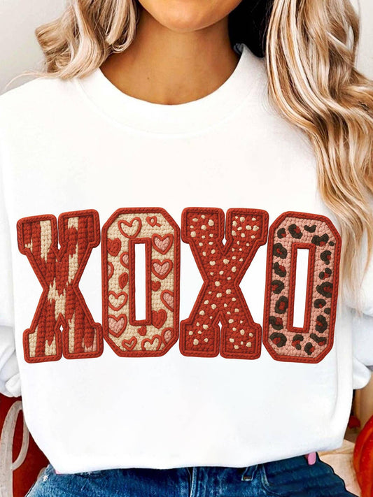 Faux Yarn Crochet Valentine Xoxo , Valentine Sweatshirt