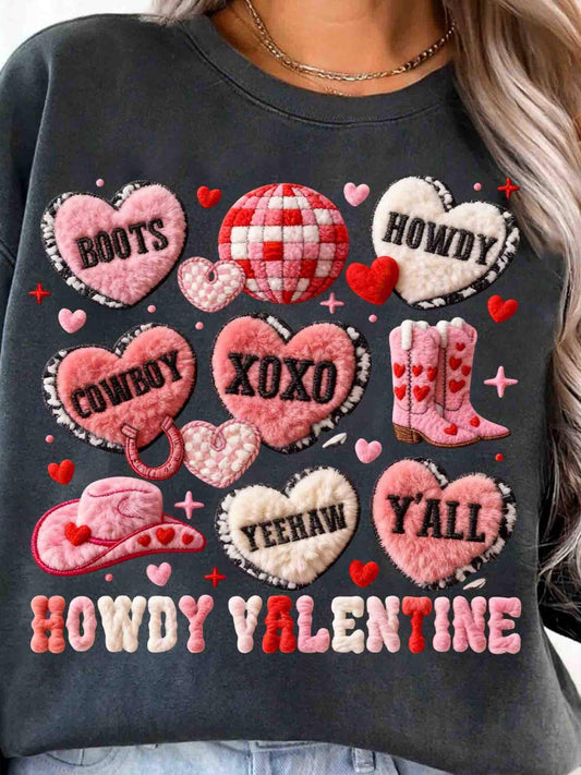 Howdy Valentine's Day , Faux Yarn Valentines Sweatshirt