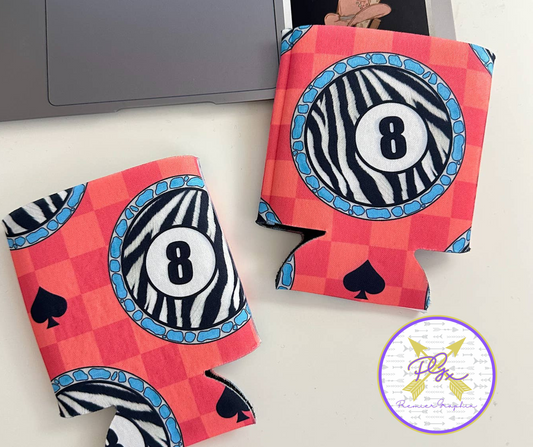 8 Ball Turquoise Zebra Slim Coozie