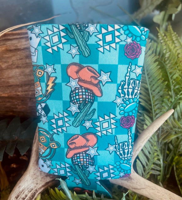 Turquoise Retro Western Slim Coozie