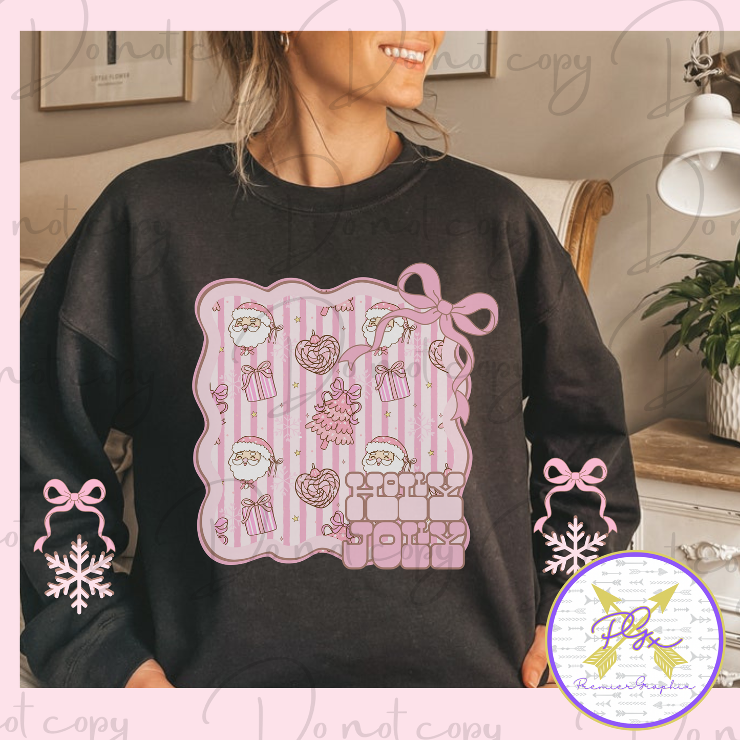Pink Santa Holly Jolly Double Sleeve  Download